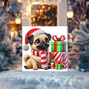 Cartão De Festividades Presentes de Natal para Pug
