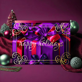Cartão De Festividades Presentes de Natal Pintados de Roxo Borgonha