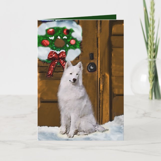 Cartão De Festividades Presentes de Natal Samoyed (Frente)