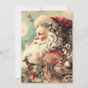 Cartão De Festividades Presentes do Trenó do Papai Noel Vintage sob a Lua