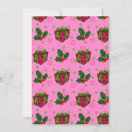 Cartão De Festividades Presentes e azevinho rosa