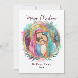 Cartão De Festividades Presépio de Natal Aquarela e dourado
