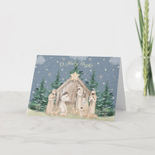 Cartão De Festividades Presépio de Natal em Aquarela