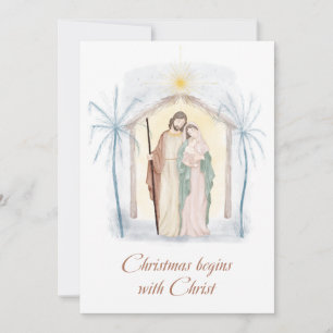 Cartão De Festividades Presépio de Natal em Aquarela Religioso Marrom Azu