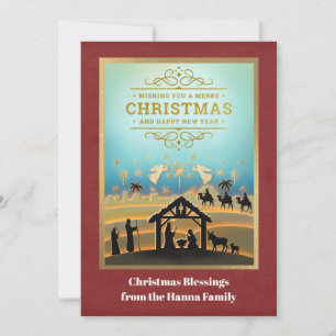 Cartão De Festividades Presépio "Feliz Natal e Próspero Ano Novo"