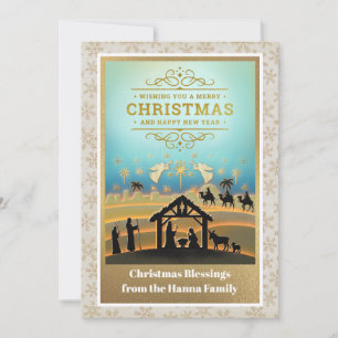 Cartão De Festividades Presépio "Feliz Natal e Próspero Ano Novo"