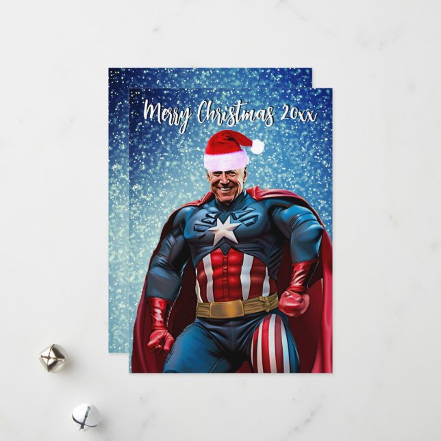 Cartão De Festividades Presidente Joe Biden e Santa Hat (Frente/Verso In Situ)