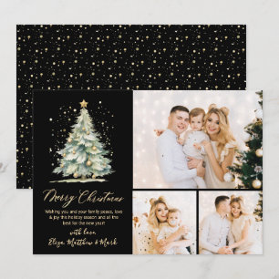 Cartão De Festividades Preto Dourado Aquarela Árvore Natal 3 Foto