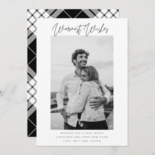 Cartão De Festividades Preto e Branco Desejos Mais Quentes Foto de Natal (Frente/Verso)