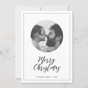 Cartão De Festividades Preto e Branco   Foto de Natal Minimalista Alegre