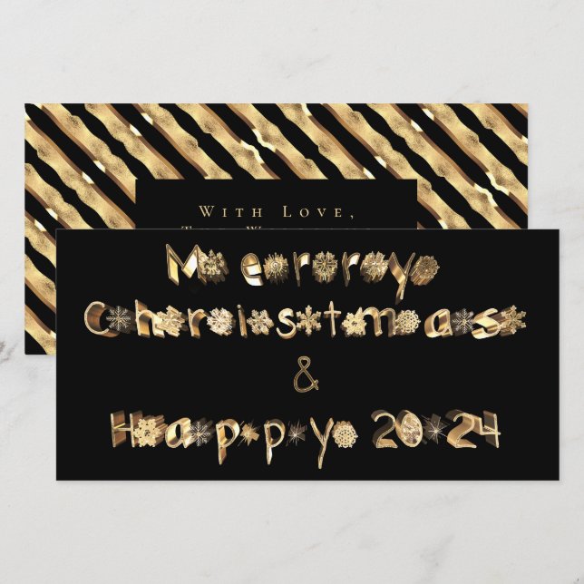 Cartão De Festividades Preto e Dourado Roteiro Feliz Natal 2024 (Frente/Verso)