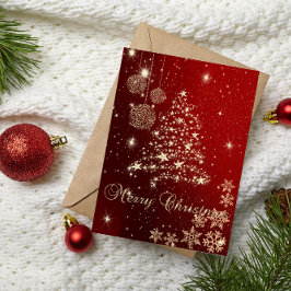 Cartão De Festividades Preto Elegante, Árvore de Natal Dourada Falso, Flo
