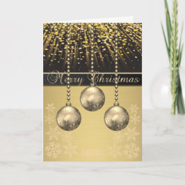 Cartão De Festividades Preto Elegante, Faux Dourado Flocos de Neve