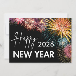 Cartão De Festividades Preto Moderno Fogo de Artifício Feliz Ano Novo