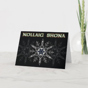 Cartão De Festividades Preto & prata de Nollaig Shona