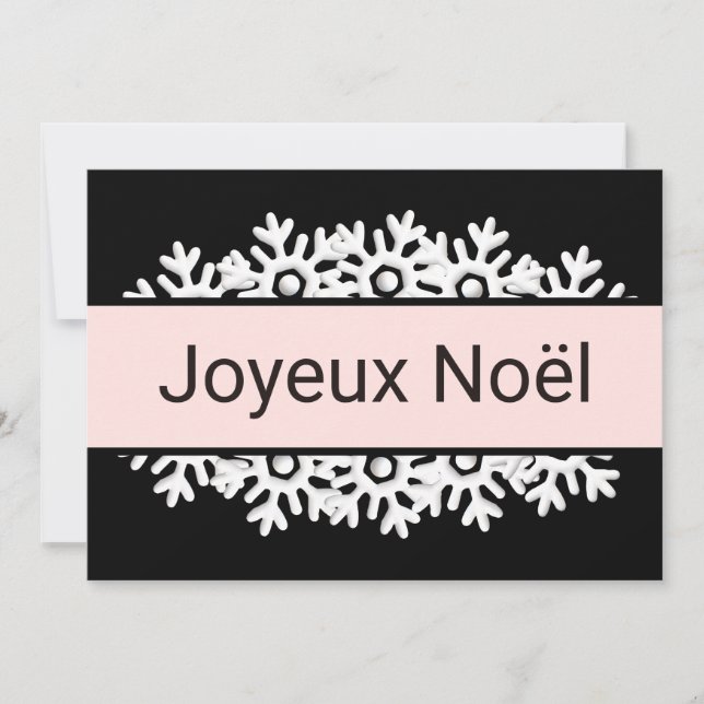 Cartão De Festividades Preto, Quartzo Rosa e Flocos de Neve Brancos (Frente)
