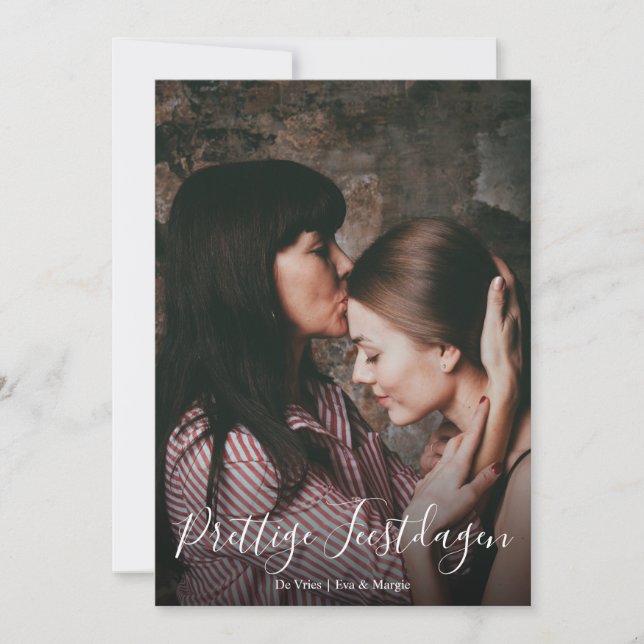 Cartão De Festividades Prettige Feestdagen Script Foto Overlay Kerstkaart (Frente)