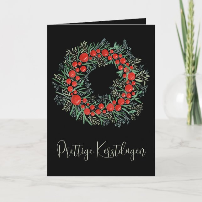 Cartão De Festividades Prettige Kerstdagen, Wreath de Natal Holandês (Frente)