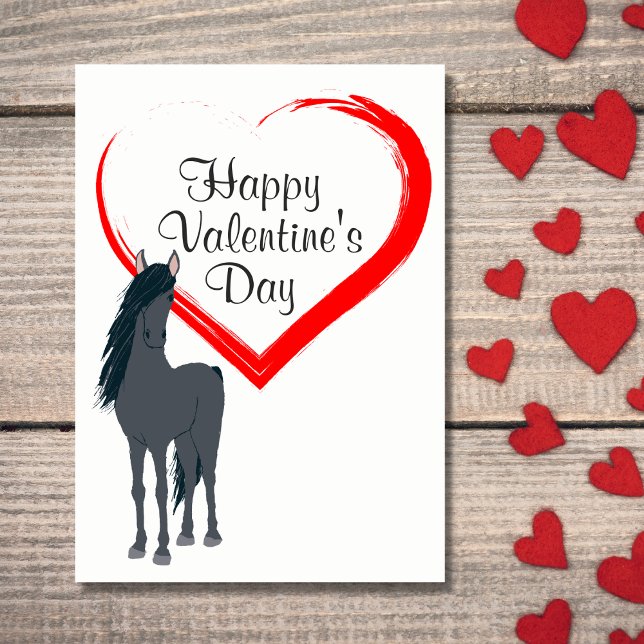 Cartão De Festividades Pretty Horse and Heart Happy Valentine's Day (Criador carregado)
