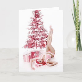 Cartão De Festividades Pretty In Pink PinUp Girl Christmas Greeeting Card