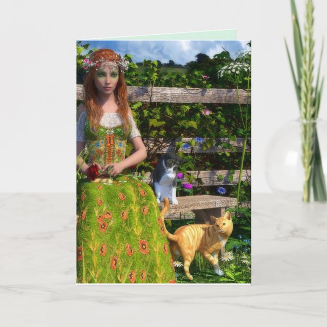 CARTÃO DE FESTIVIDADES PRETTY LADY WITH CATS CELTIC BIRTHDAY CARDS (Frente)