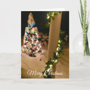Cartão De Festividades Pretty Lit up Christmas Tree Covered in Snow Card