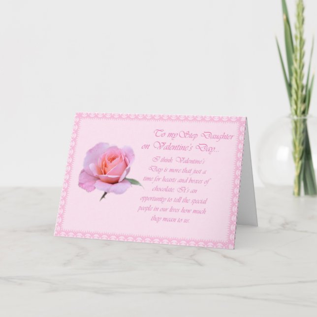 Cartão De Festividades Pretty Rose Valentine's Day Step-Daughter Card (Frente)