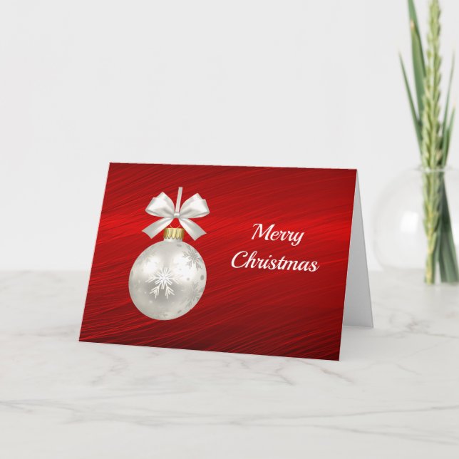 Cartão De Festividades Pretty White Bauble Red Graphic Christmas (Frente)