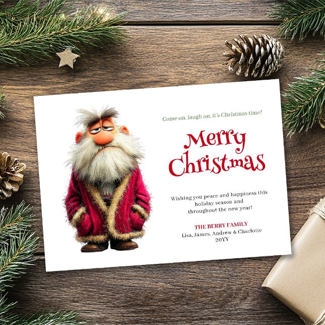 Cartão De Festividades Prickly Santa funny editable Christmas greeting  (Prickly Santa funny editable Christmas greeting card)