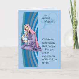 Cartão De Festividades Priest Christams Card with Mary and Infant Jesus