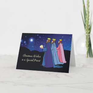 Cartão De Festividades Priest Christmas Wishes Three Kings at Night