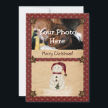 Cartão De Festividades Prim Country Snowman Photo Christmas Card<br><div class="desc">This Prim Country Snowman Photo Christmas Card features my mouse drawn art. Customize with your own text and photo!</div>