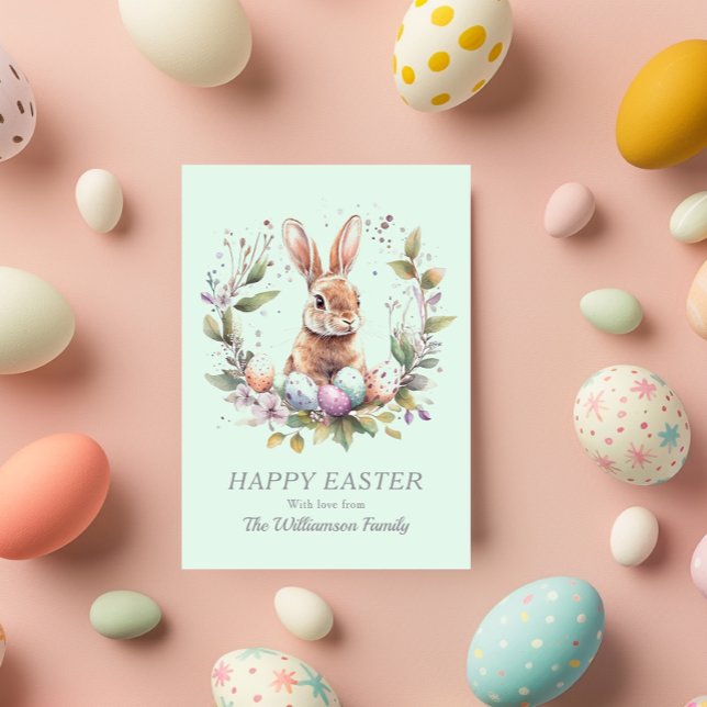 Cartão De Festividades Primavera Bunny Easter Egreath Personalizado (Personalize with your message and family name, or add other text)