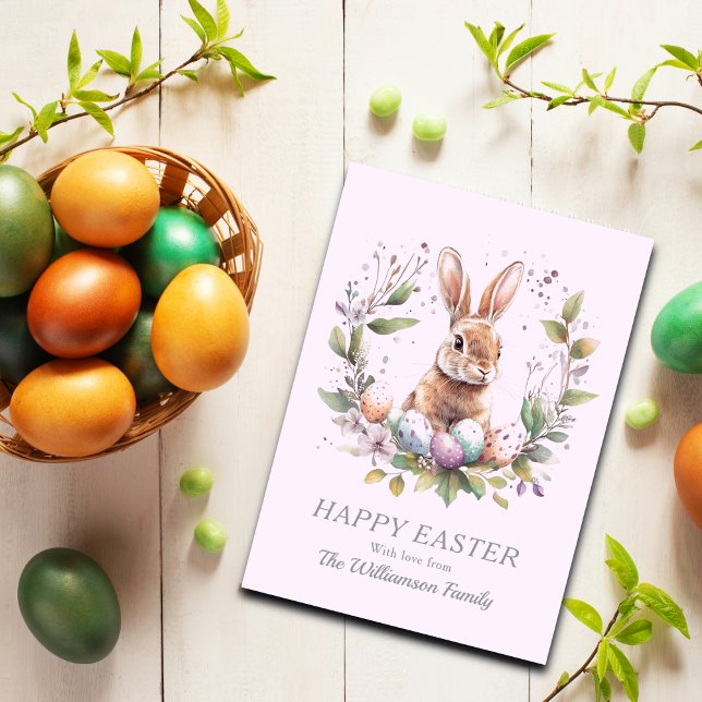 Cartão De Festividades Primavera Bunny Easter Egreath Personalizado (Personalize with your Family Name and Greeting, change text as required.)