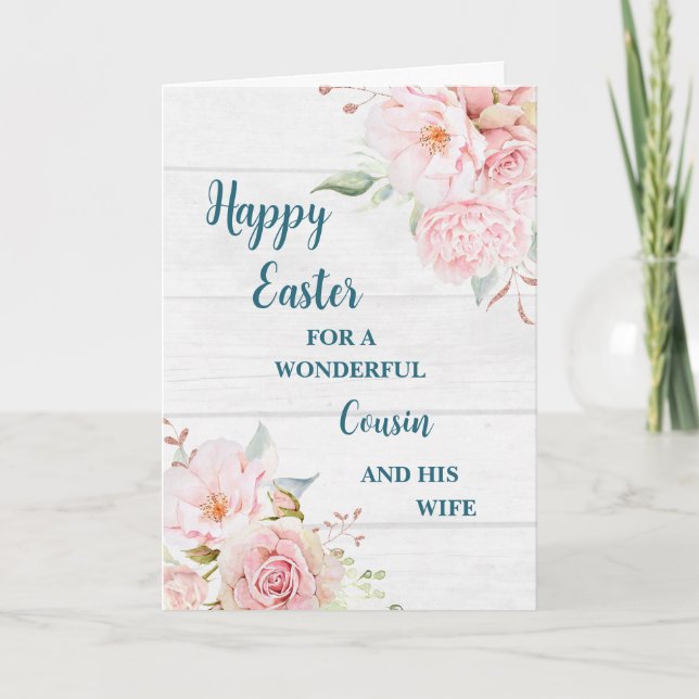 Cartão De Festividades Primavera Flores Felz pascoa Primo e Esposa (Frente)