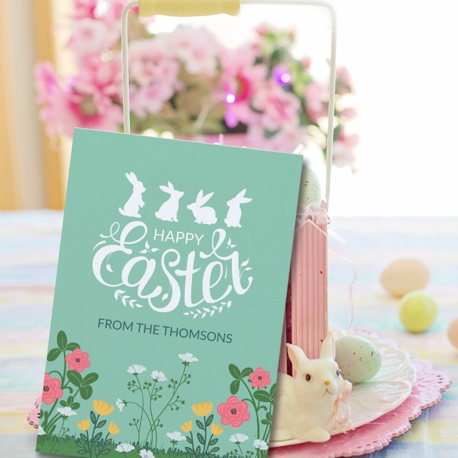 Cartão De Festividades Primavera Verde-Branco-Moderno Felz pascoa de flor (Criador carregado)