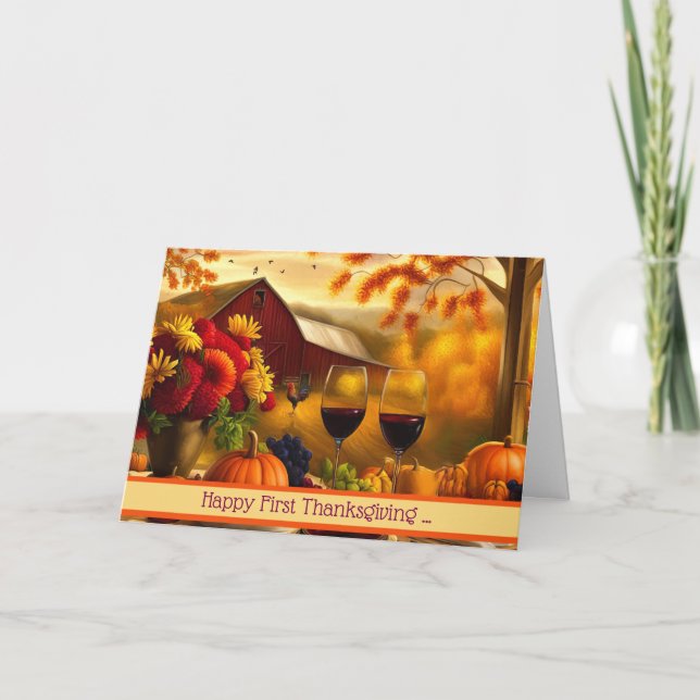 Cartão De Festividades Primeira Ação de Graças em Novo Personalizado Domé (Frente)