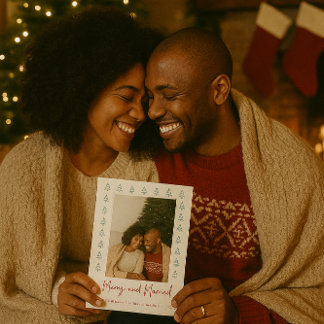 Cartão De Festividades Primeira Feliz De Natal E Foto De Recém-Casados