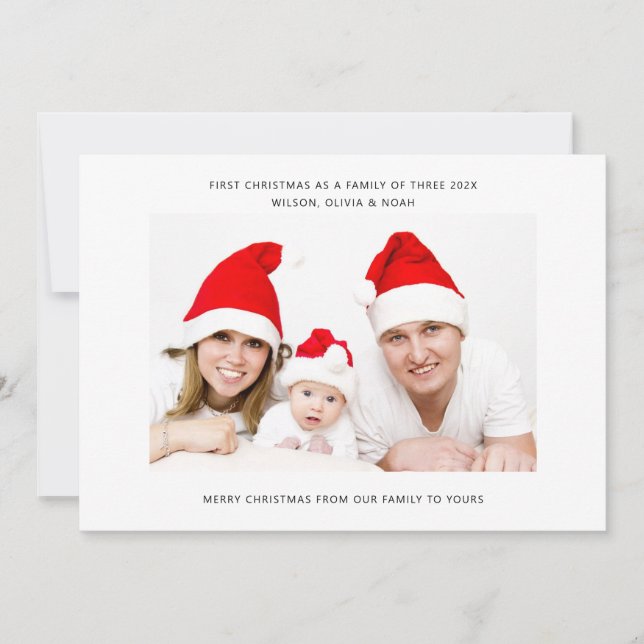 Cartão De Festividades Primeira foto de Natal como uma família de três (Frente)