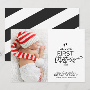 Cartão De Festividades Primeira Foto de Natal do Bebê da Árvore de Nata