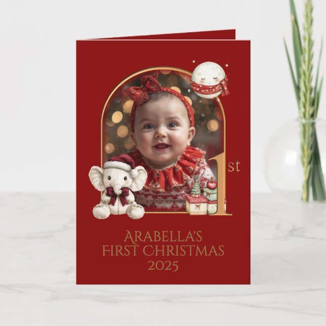 Cartão De Festividades Primeira fotografia de Natal do bebê** (Frente)