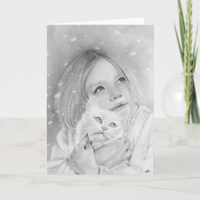 Cartão De Festividades Primeira placa de gatinho da menina da neve (Frente)