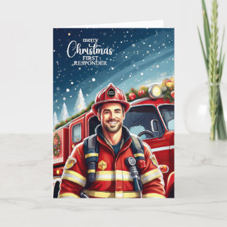 Cartão De Festividades Primeiro Apontador - Homem Bombeiro de Natal