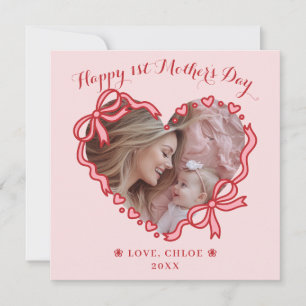 Cartão De Festividades Primeiro Dia das Mães Foto Quadro Coração Vermelho