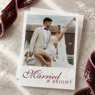 Cartão De Festividades Primeiro Natal Casado & Brilhante Foto de Recém-Ca