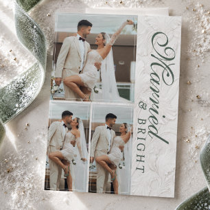 Cartão De Festividades Primeiro Natal Casado & Brilhante Foto de Recém-Ca