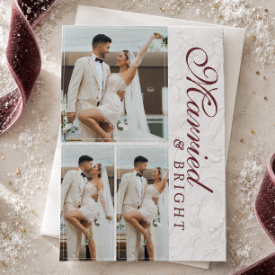 Cartão De Festividades Primeiro Natal Casado & Brilhante Foto de Recém-Ca