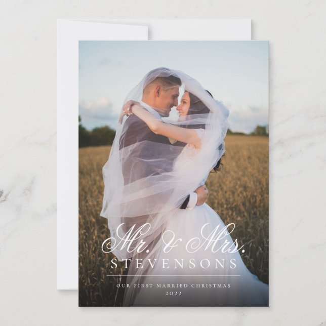 Cartão De Festividades Primeiro Natal casado Sr. e Sra. Cheio Foto (Frente)