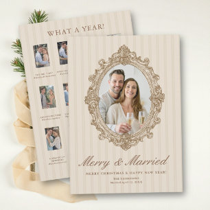 Cartão De Festividades Primeiro Natal Casado Vintage Sketch Oval Terroso