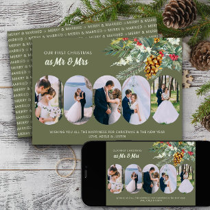 Cartão De Festividades Primeiro Natal Casados 5 Fotos Azevinho e Pinheiro